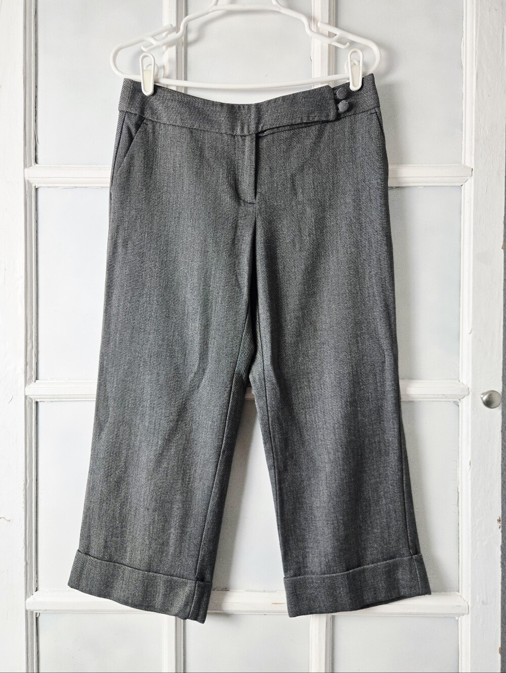 Vintage George Gray Cuffed Cropped Stretch Capri Dress Pants Pockets Career sz 4